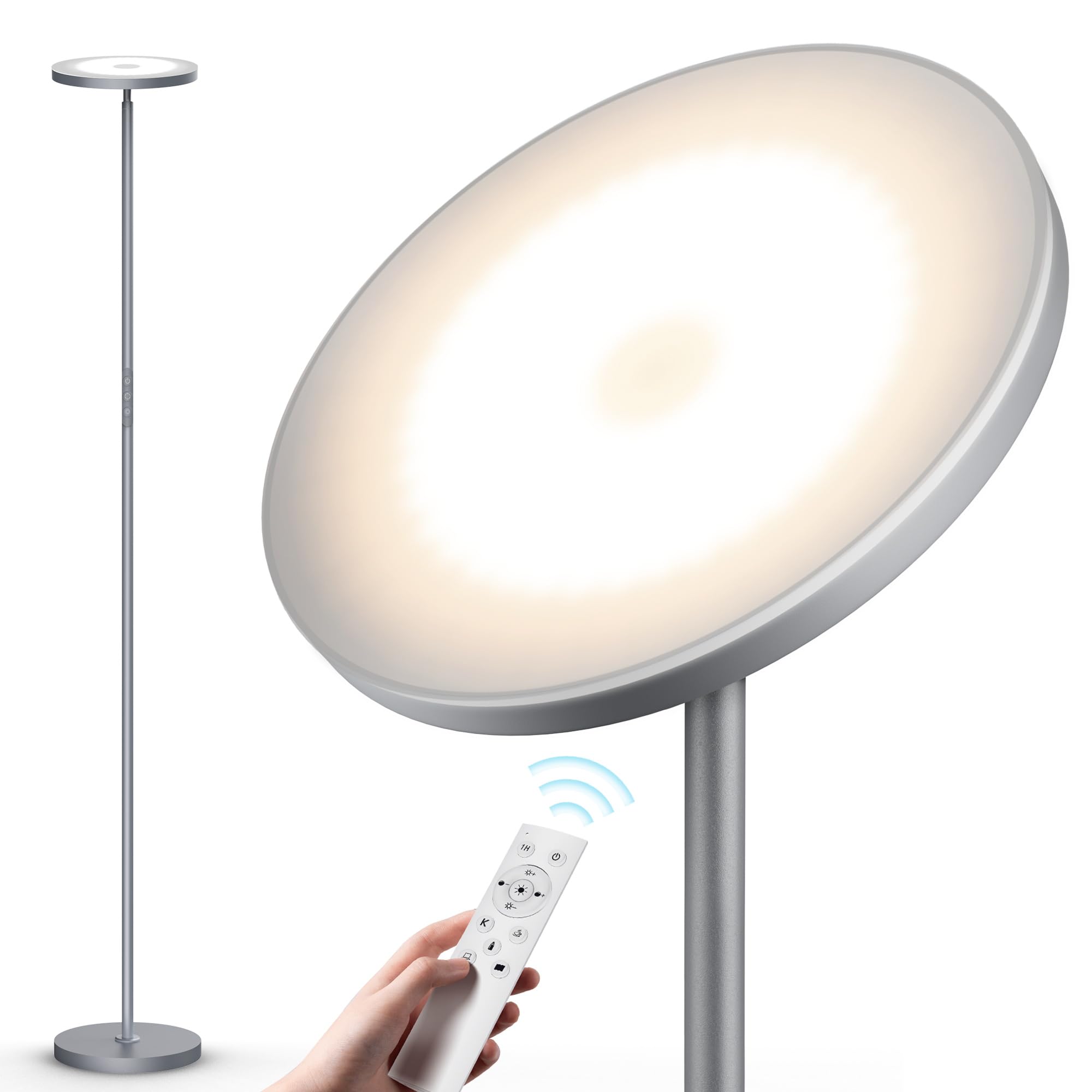 Lampade da Terra Uplighter LED per Soggiorno, 36W Super Luminosa Torchiere con Telecomando, Controllo Touch, 175 cm Lampada Alta Dimmabile Moderna con Memoria per Camera da Letto, Ufficio, Angolo