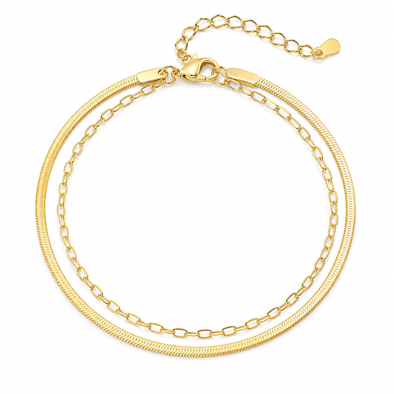 Layered Anklet Gold-Tone Stainless Steel for Women Adjustable 8.5-Inch Chain with 2-Inch Extender-image-28