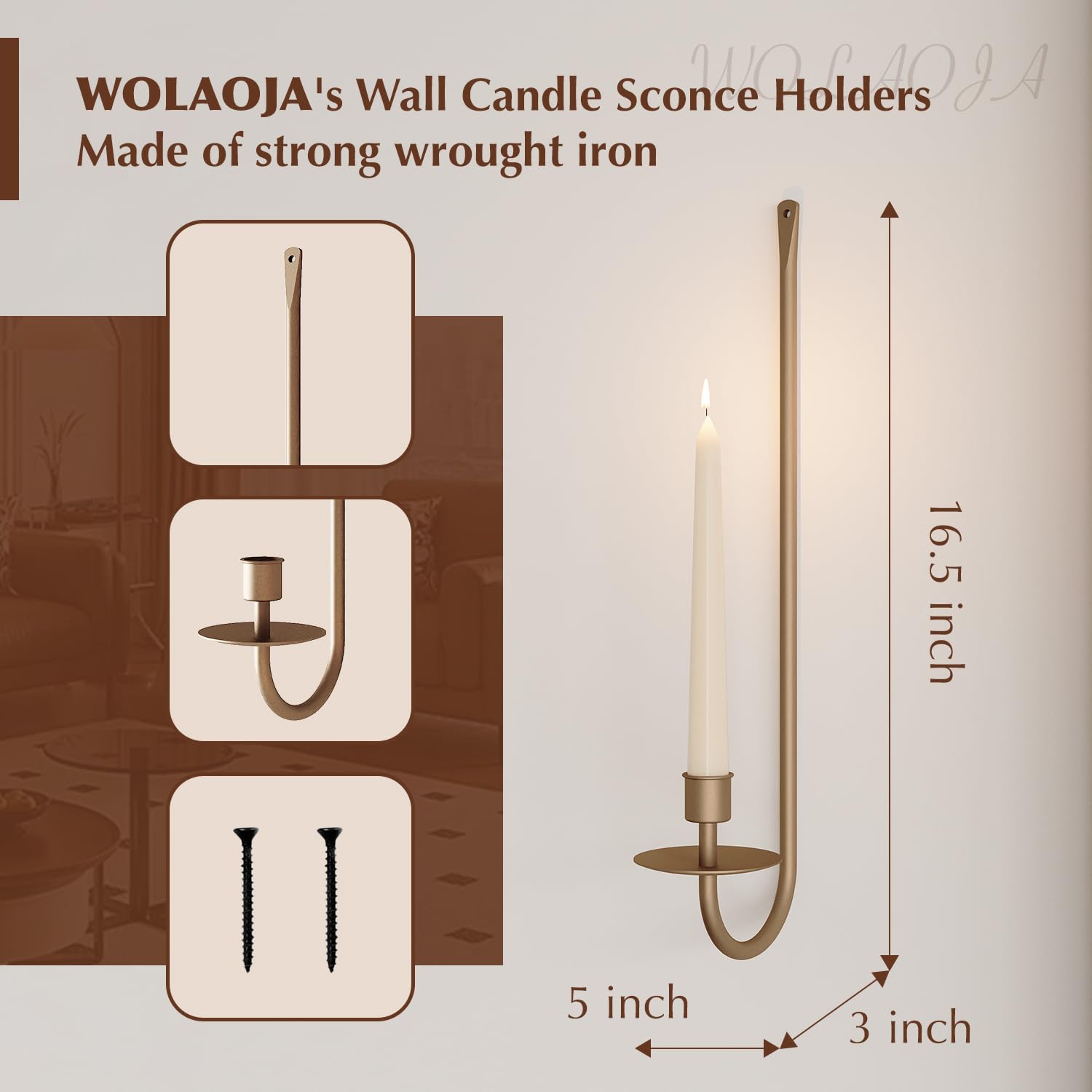 Juego de 4 candelabros de pared de metal, soporte para velas, soporte de pared de latón, candelabros modernos para colgar en la sala de estar, casa de campo, chimenea, boda
