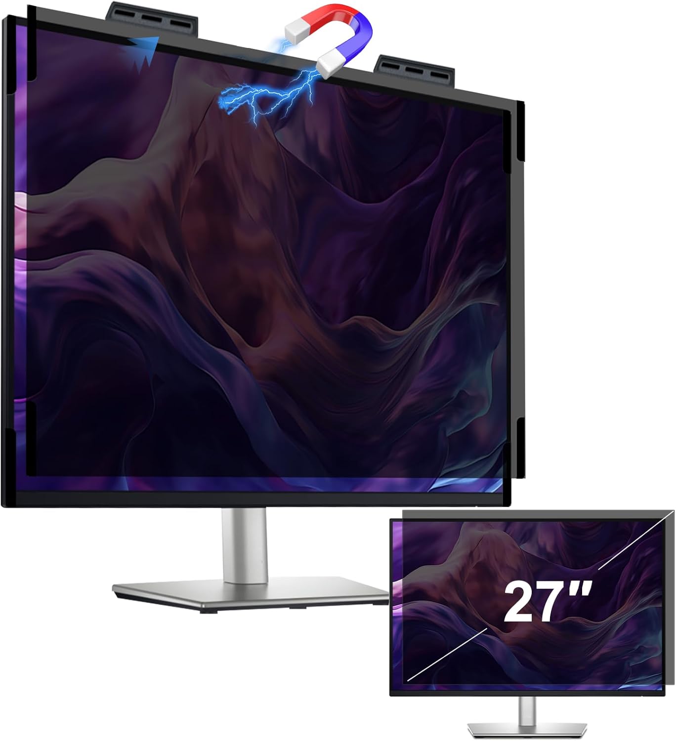 2 Pack Magnetic Hanging Computer Privacy Screen Filter for 27 Inch, Removable Privacy Shield for 16:9 Widescreen Monitor, Eye Protection Blue Light Filter