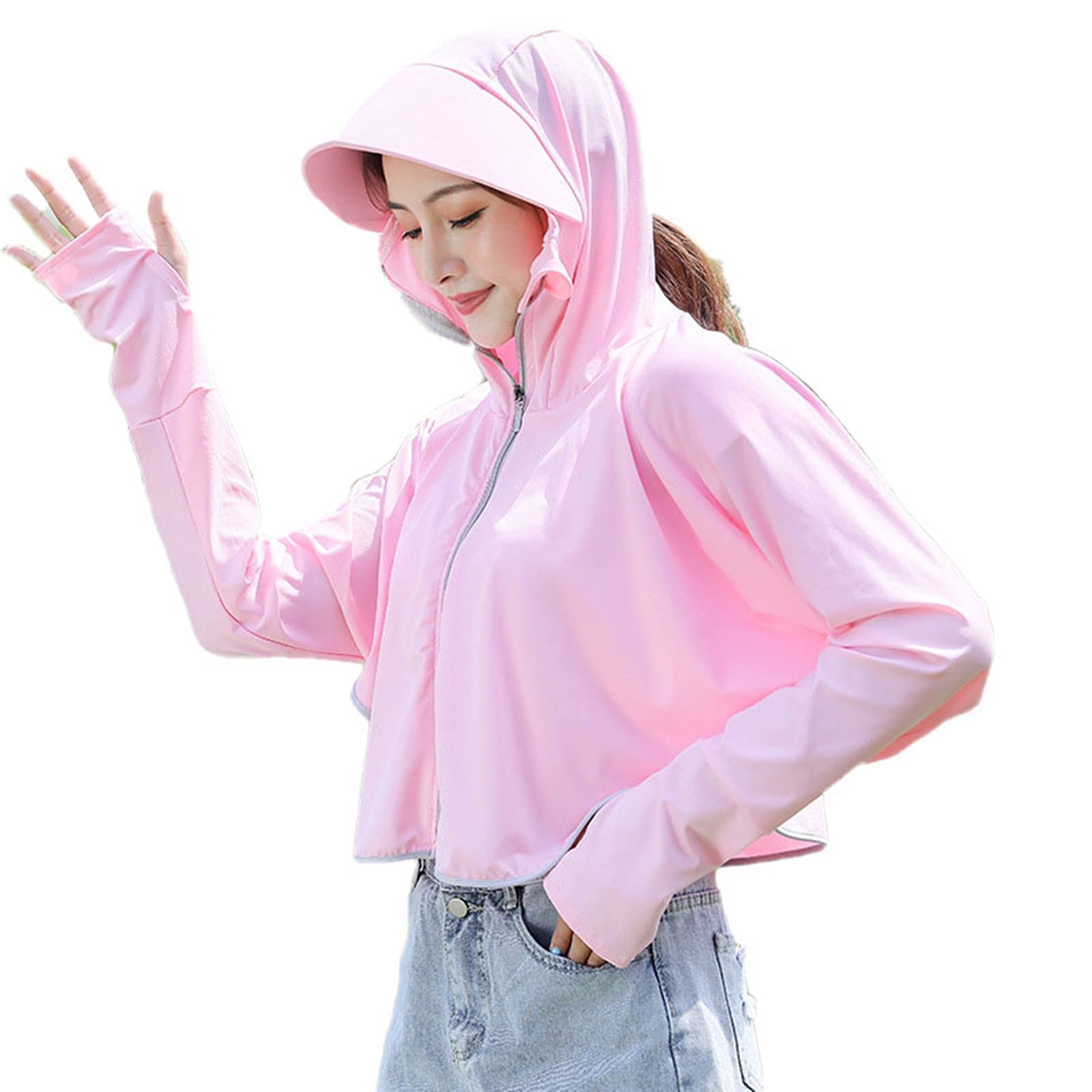 Women Sun Protection Clothing Long Sleeve Hooded Breathable UPF 50+ UV Sun Protection Shawl Cape Driving or Beach (Pink)