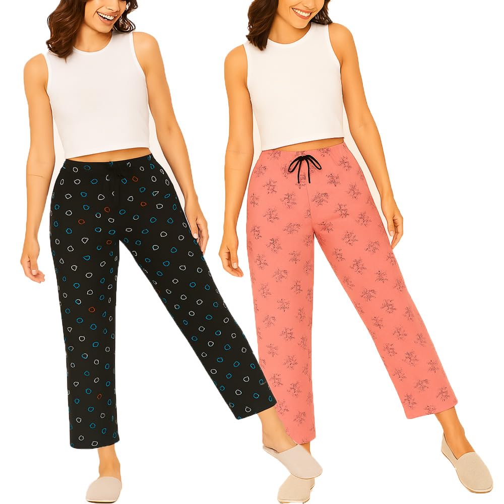 Womens Printed Pyjamas Pants,Womens Night Pants (Pack of 2)-image-9