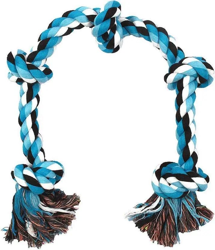 Image of 5 Knot Dog Rope Toys for Large /Medium Aggressive Chewers Tough Rope Chew Toy with Easy Hold Handle, Indestructible Natural Cotton Tug Rope (Rope Dog Toy 5 Knot)