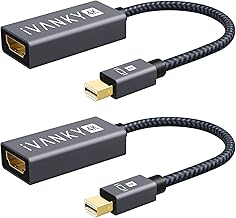 IVANKY Mini DisplayPort to HDMI 4K@30Hz [2-Piece] Mini DP HDMI Male to Female Adapter Nylon Compatible with Surface Pro 1-4, ThinkPad etc - Grey