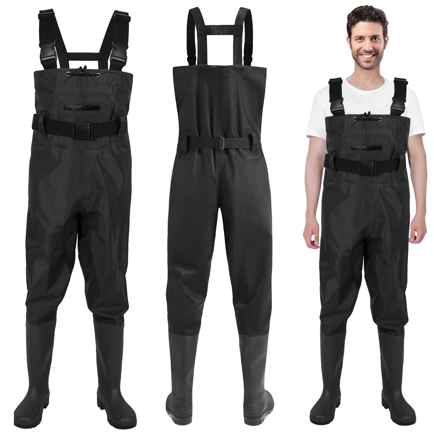 Shengruili Wathose Herren Damen,Anglerhose Wasserdicht mit Stiefel,Wathose mit Verstellbarer Riemen,Atmungsaktive Wasserdicht Watthosen für Baustellen, Angeln, Bauernhöfe