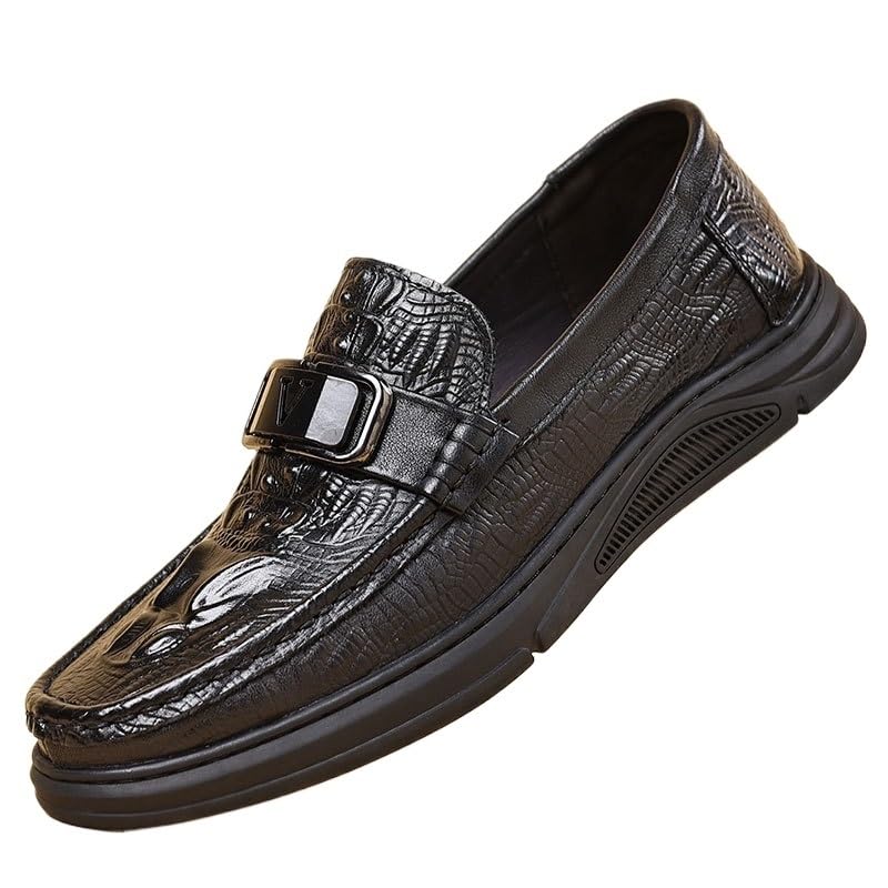 Men's Slip-on Casual Shoes Genuine Leather Men Spring Shoes Driving Shoes Loafers Leather Dress Shoes(Black,8)