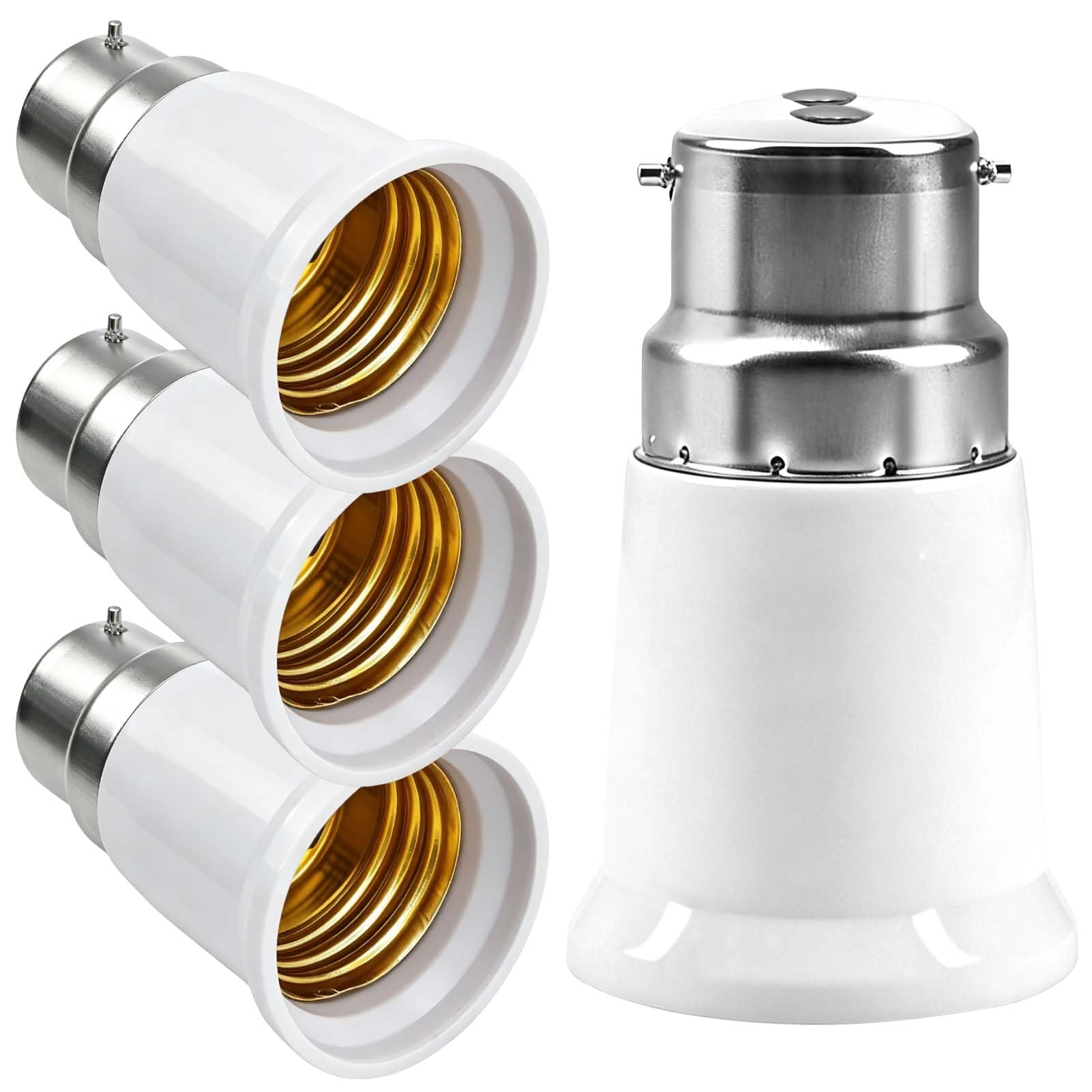 sumue 4PCS B22 to E27 Socket Converter, Bayonet to Screw Bulb Adapter for LED, CFL, Halogen, Ceiling Fan Light Bulb, Incandescent Bulbs Premium BC to ES Lamp Screw to Bayonet Base Adapter