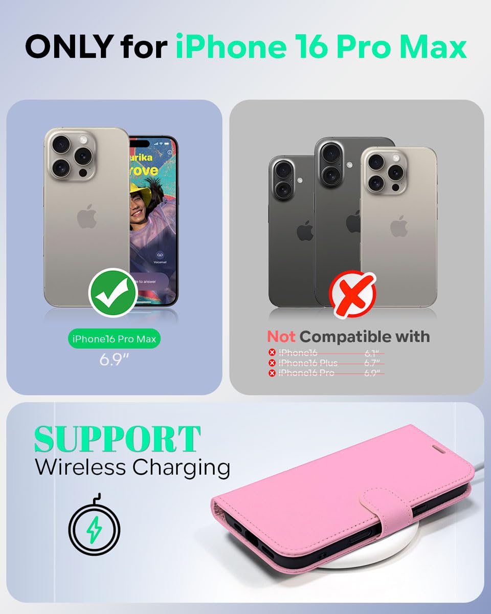 OCASE for iPhone 16 Pro Max Case, PU Leather Wallet, Magnetic Flip Folio Cover with RFID Blocking, Card Holders - Image 2