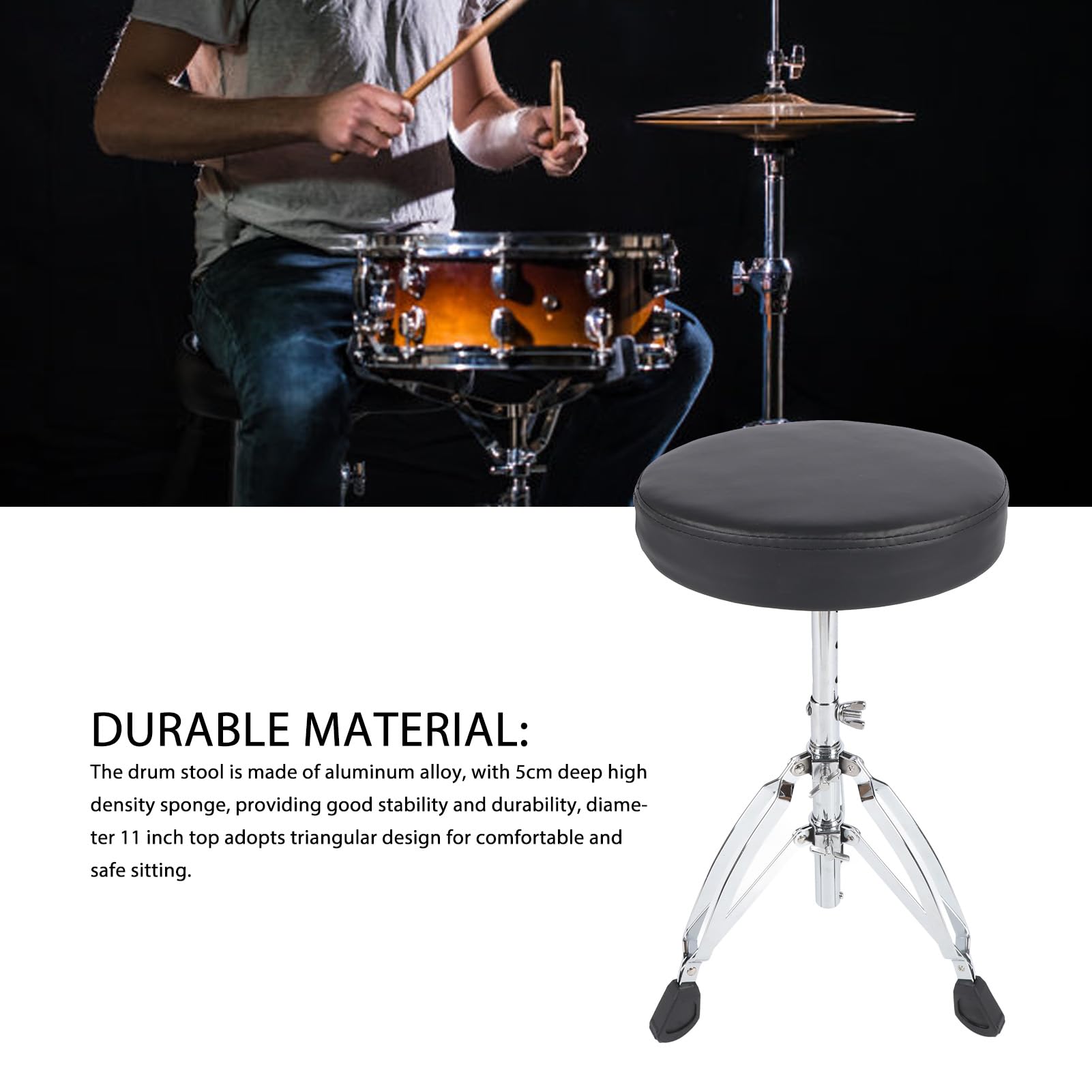 Drum Thrones Taburete Plegable para Batería, Asiento Acolchado para Batería con Pies Antideslizantes para Adultos y Niños, Trono de Batería Acolchado de Altura Ajustable para