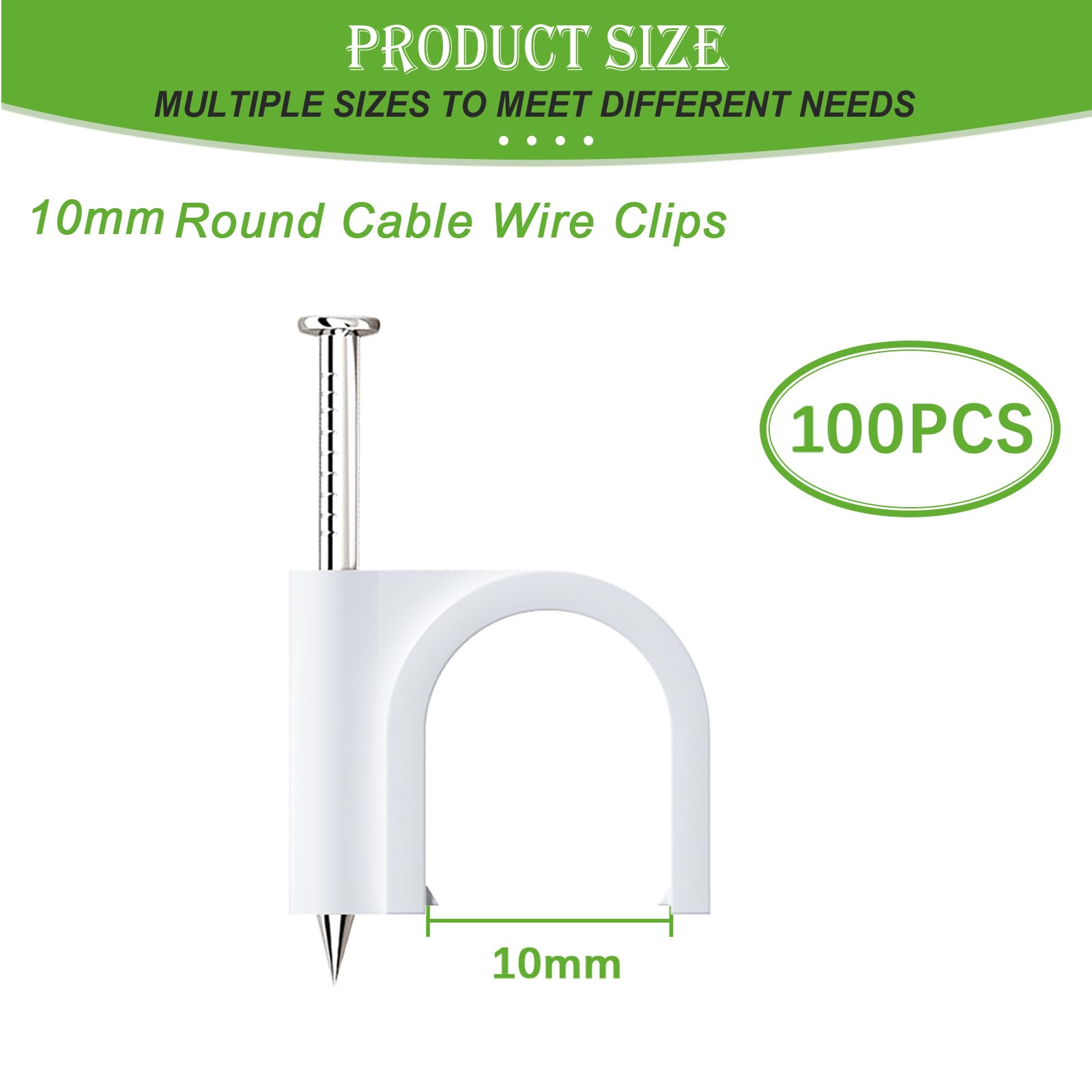 mxuteuk 100PCS Cable Clips with Steel Nails,10mm Round White Cable Wire Clips,Wall Clips for Cords,Cable Cord Clips for RG6 RG59 CAT6 RJ45 — Amazon image 2