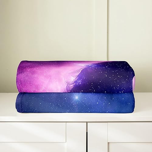 Miniatura 4 de Erosebridal Manta de unicornio para todas las estaciones, manta de estrellas de galaxia morada para niños y niñas, manta de vellón de caballo