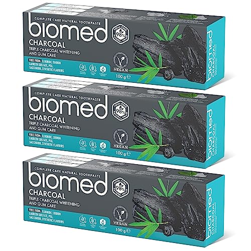 Biomed Triple Charcoal 98% Natural Whitening Toothpaste | Gum Care Bamboo Charcoal | Vegan SLES Free 100g(pack of 3)