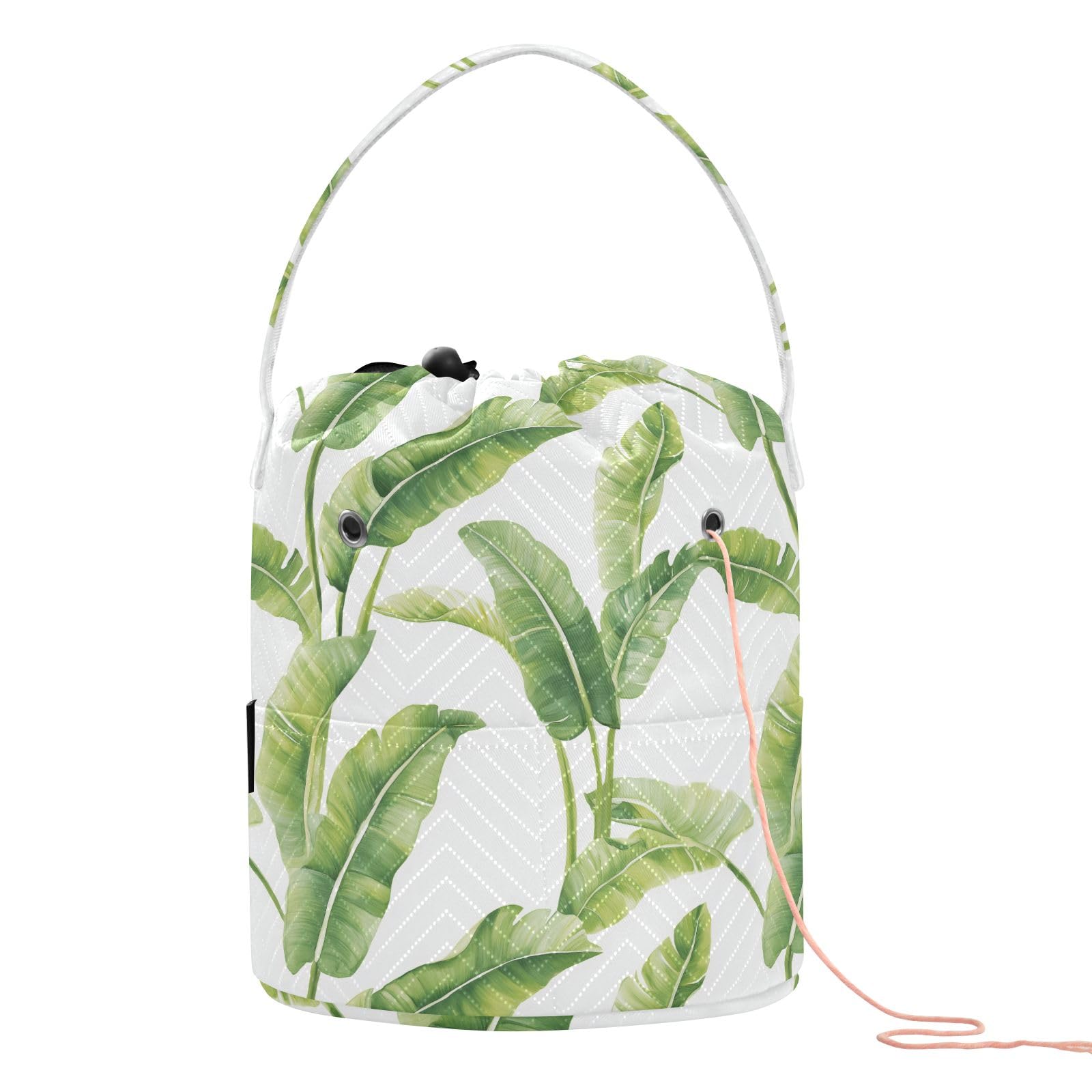 Yarn Storage Bag Small Crochet Bag Knitting Bag Organizer Banana Foliage Watercolor Yarn Bags for Crocheting Basket