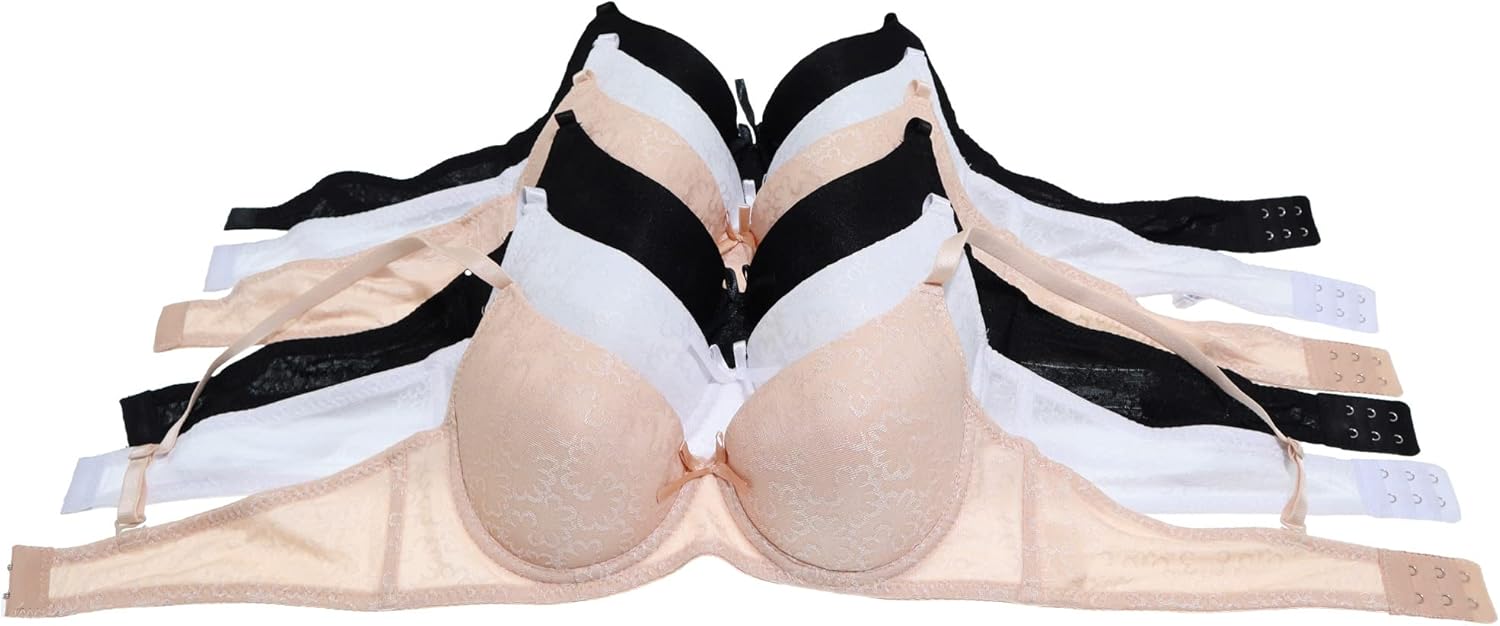 Angelina Teens Womens Wired A-Cup Bras with Hook & Eye Back (6-Pack)