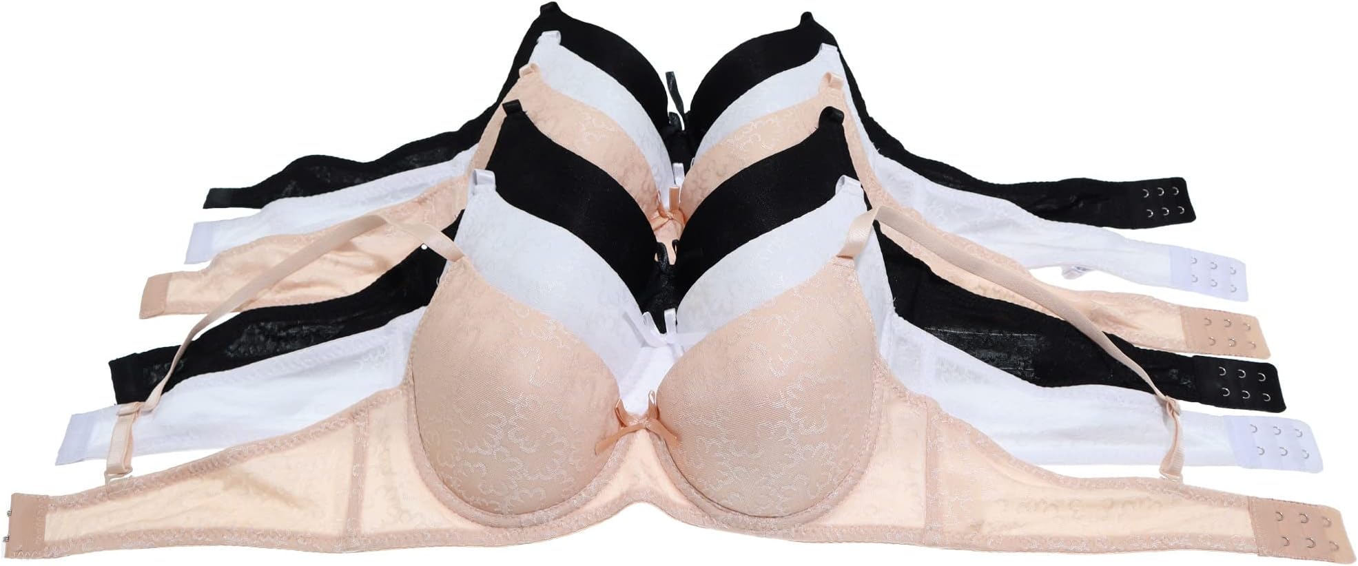 Teens Womens Wired A-Cup Bras with Hook & Eye Back (6-Pack)