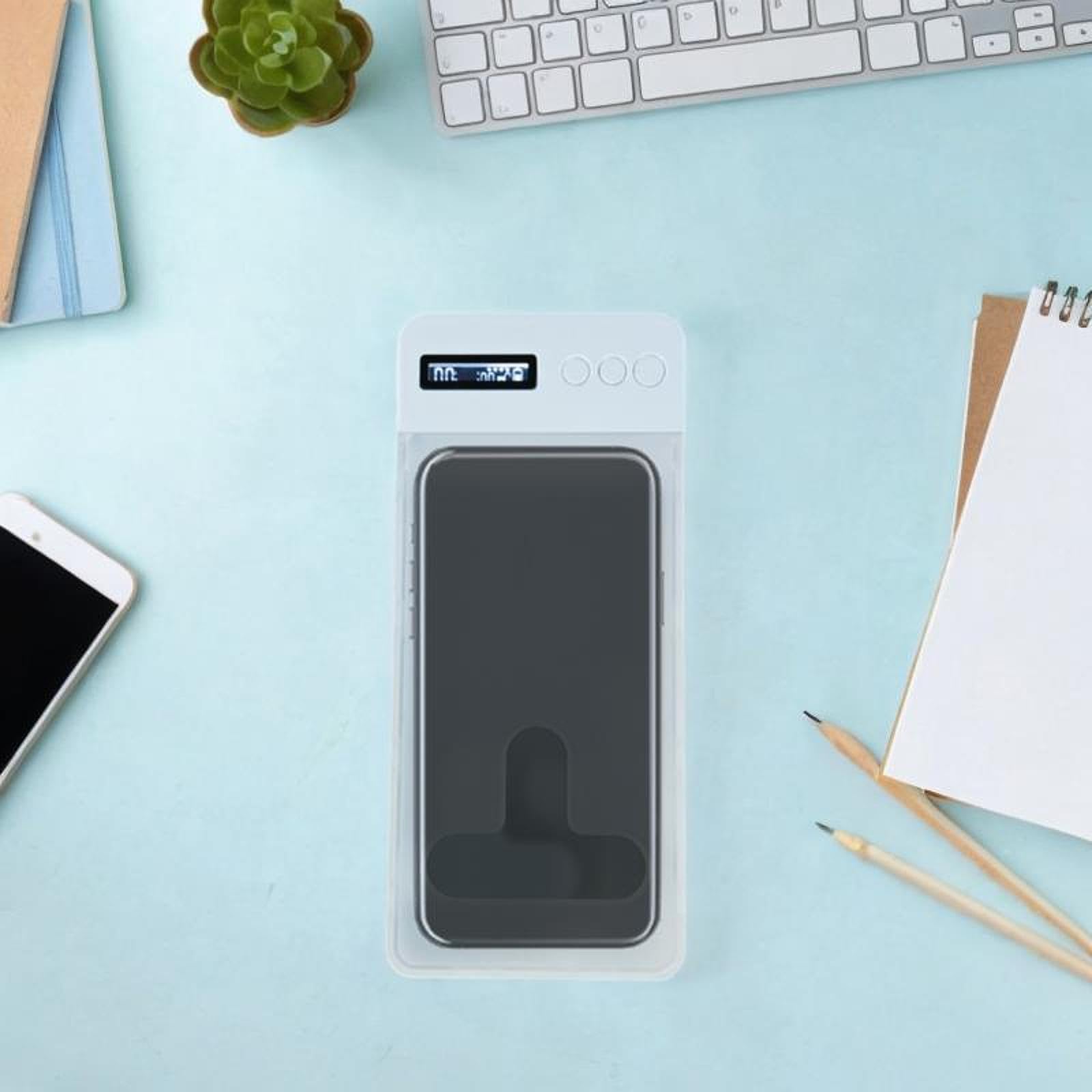 Boîte de verrouillage pour téléphone - Organisateur pour bureau, maison, dortoir, table de salon avec port de charge USB, blanc
