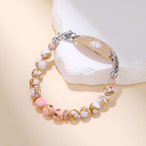 Miniatura 7 de Pulseras de alerta médica para mujeres y hombres, pulsera de identificación médica personalizada, pulsera de alerta médica de emergencia con cuentas