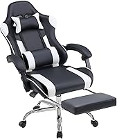 Vista 12 de DUMOS Silla ergonómica de escritorio de oficina para juegos con reposapiés, silla giratoria de 360° de altura ajustable para videojuegos con Negro