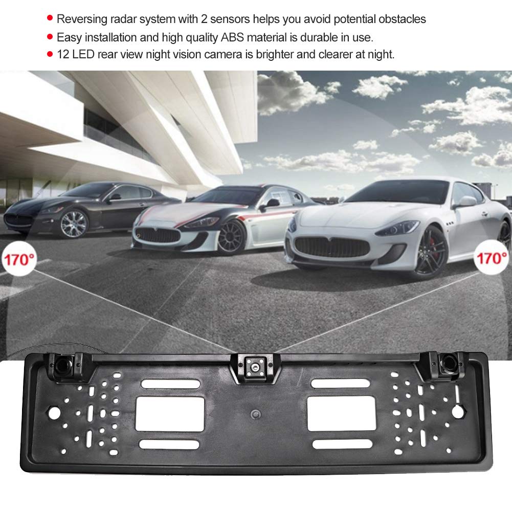 Akozon Kennzeichen Rückfahrkamera Kennzeichenhalter Rückfahrkamera Nummernschild Europäischer Nummernschildrahmen 12 LED-Kamera Rückfahranzeige Parksensor Autozubehör