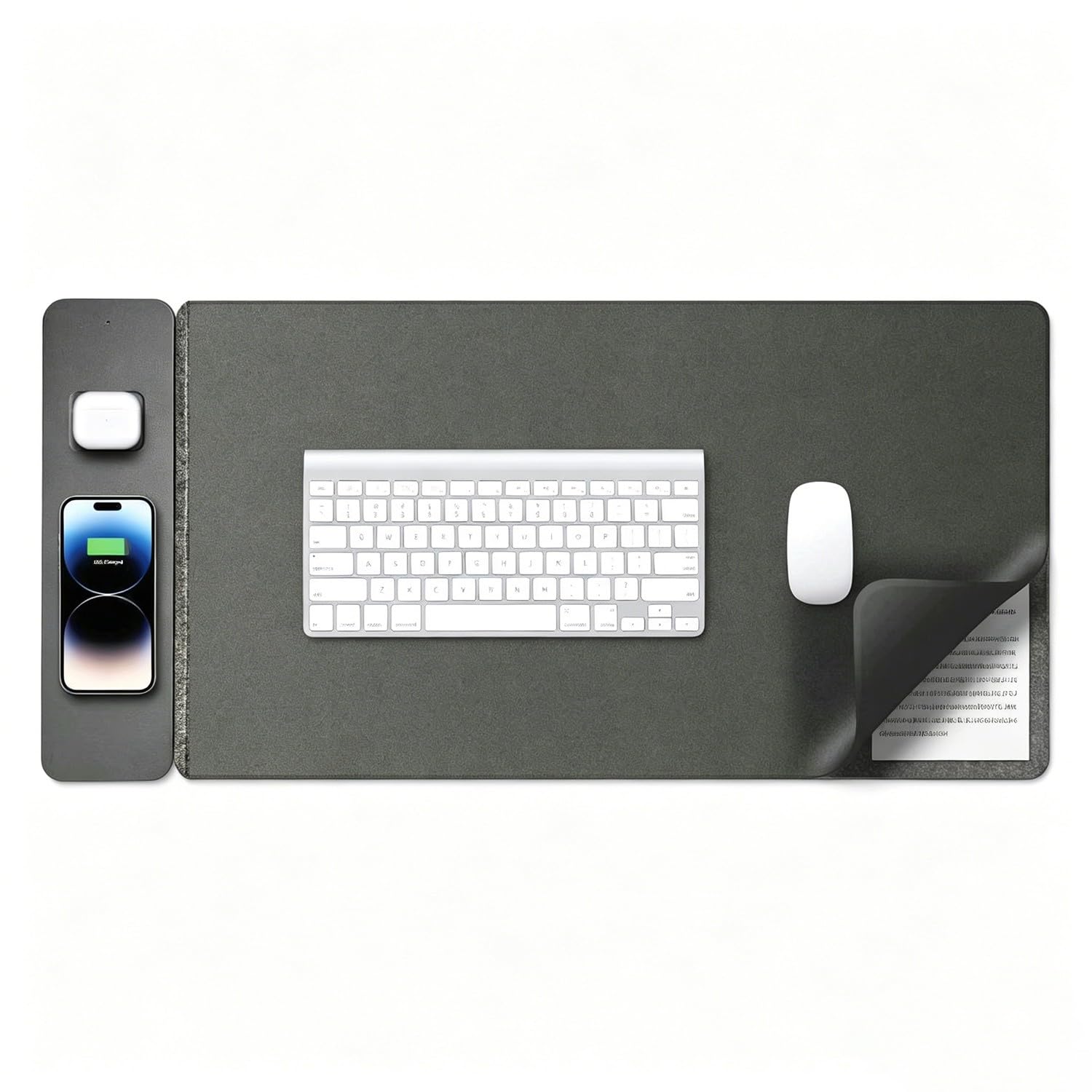Tappetino per mouse magnetico in feltro con ricarica wireless, Ampio tappetino da scrivania in pelle, protettivo per tastiera PC con ricarica rapida(Black,78x37cm)