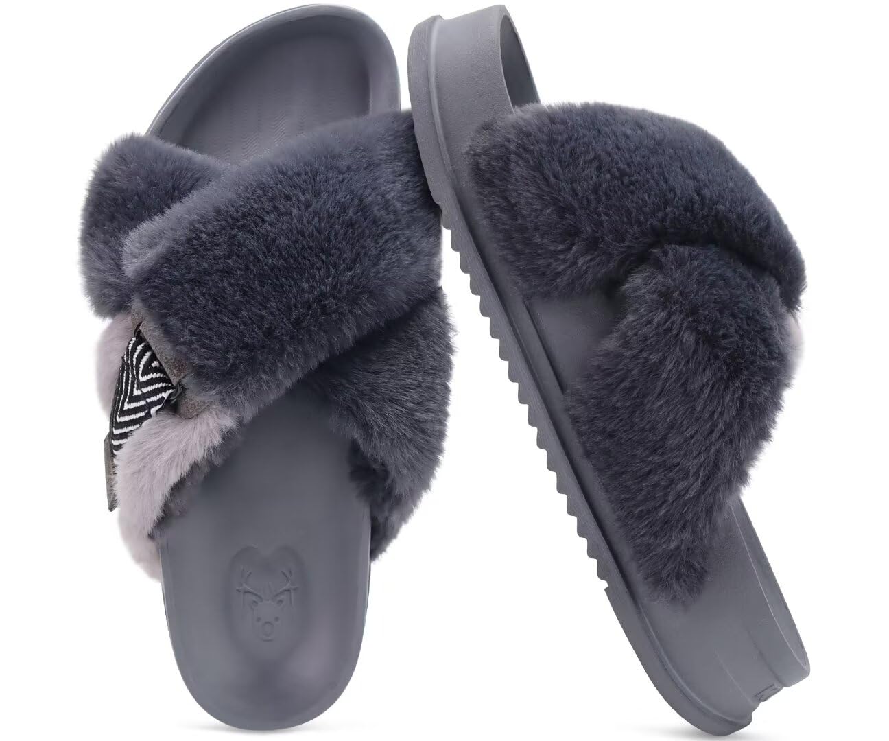 Kuailu Fuzzy Slides With Strap Criss Cross Fuzzy Slippers Cheap