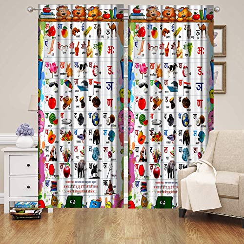 Image of Polyester 3D Digital Printed Beautiful Kids Cartoon Room Curtains (Design- Hindi Alphabet, 4x9 Ft-Long Door-2 Pieces)