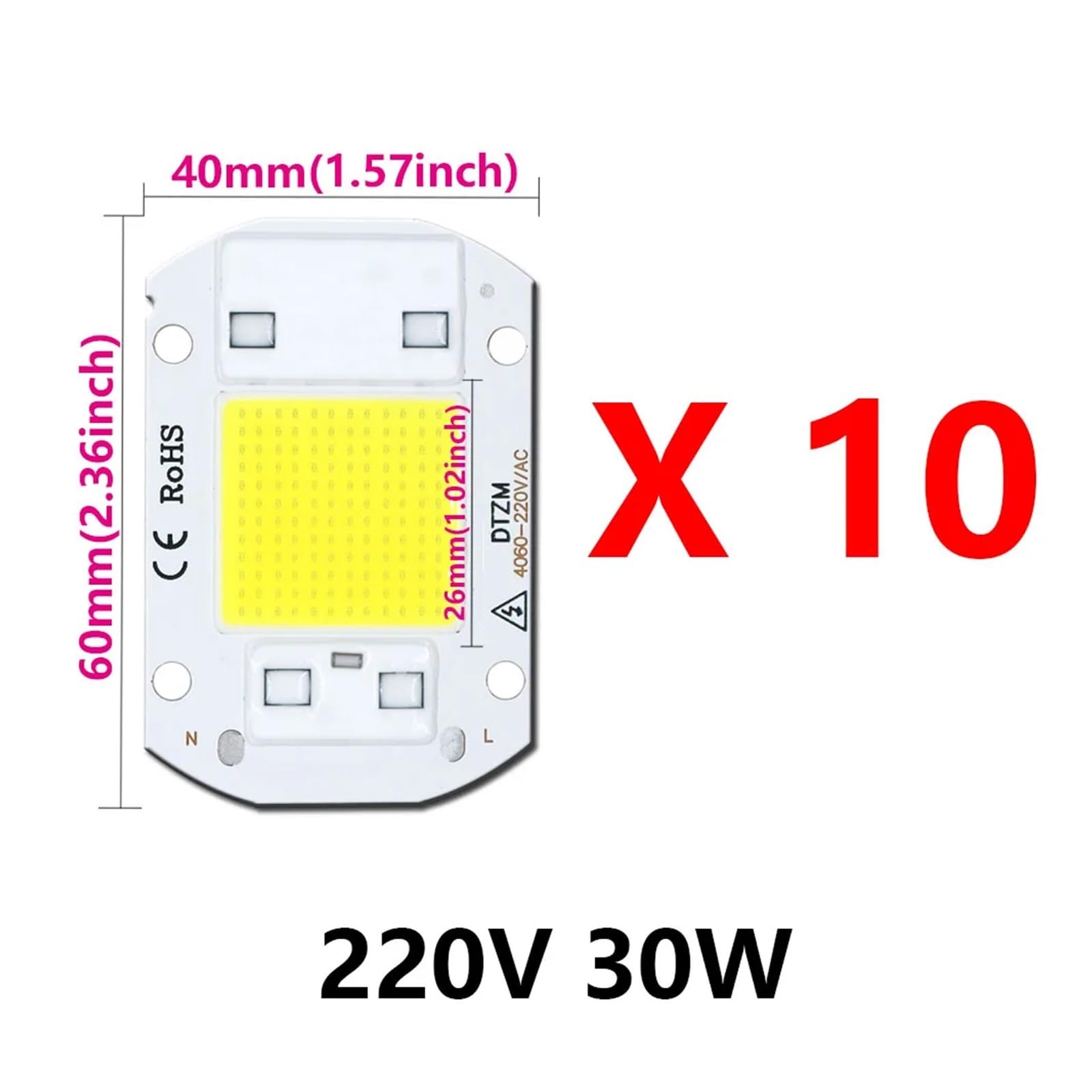 MAMA'S PEARL Chip LED COB de 220 V, 20 W, 30 W y 50 W, 10 unidades, IC inteligente, no requiere controlador, for focos de iluminación DIY.(Warm White 220V,30W)