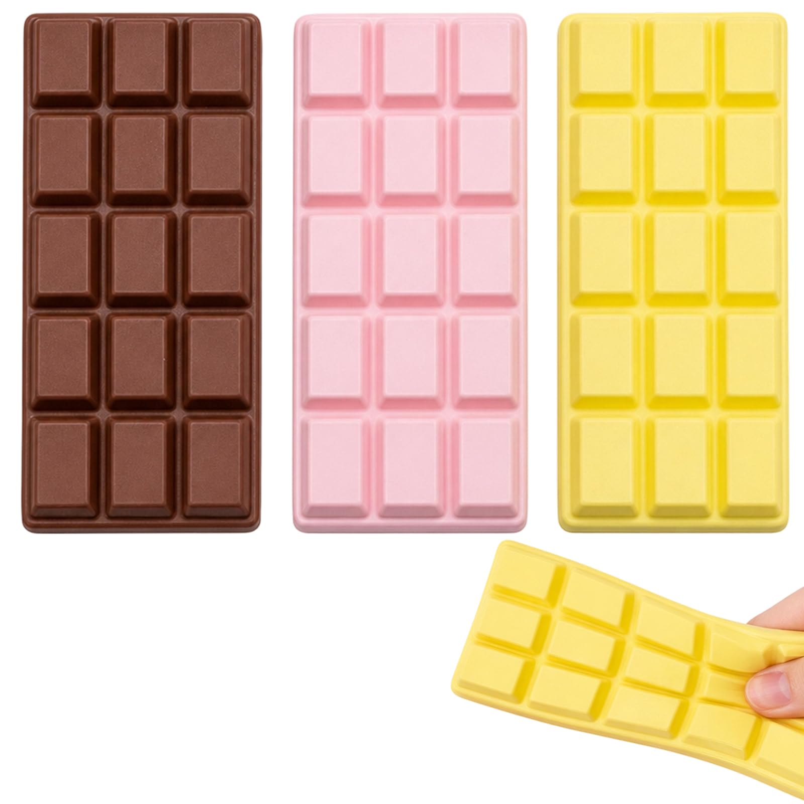 3 Pcs Chocolate Squishy Sensory Toys, Slow Rising Squishies, Specs Squishy Focus Aids for Desktop Use, Chocolate, Pink and Yellow Colours