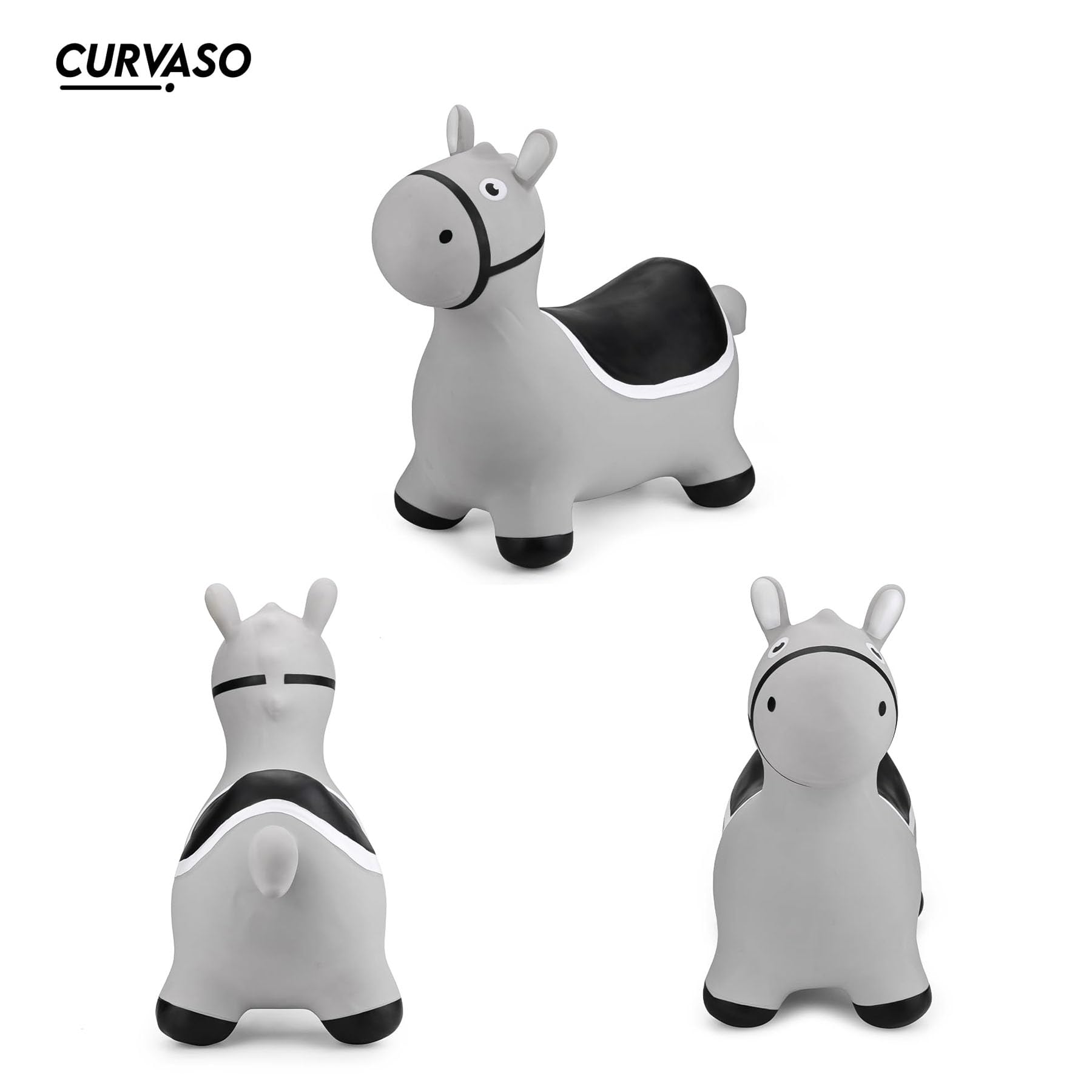 Aufblasbarer Hüpfhüpfer, Tier, zum Aufsitzen, lustiges Spielzeug, Einhorn, Esel, Pferd, Dinosaurier, Bulle, Teddybär, für Kinder, Erwachsene, Kinder, Fitness, Pumpe (grauer Esel (PA15399))