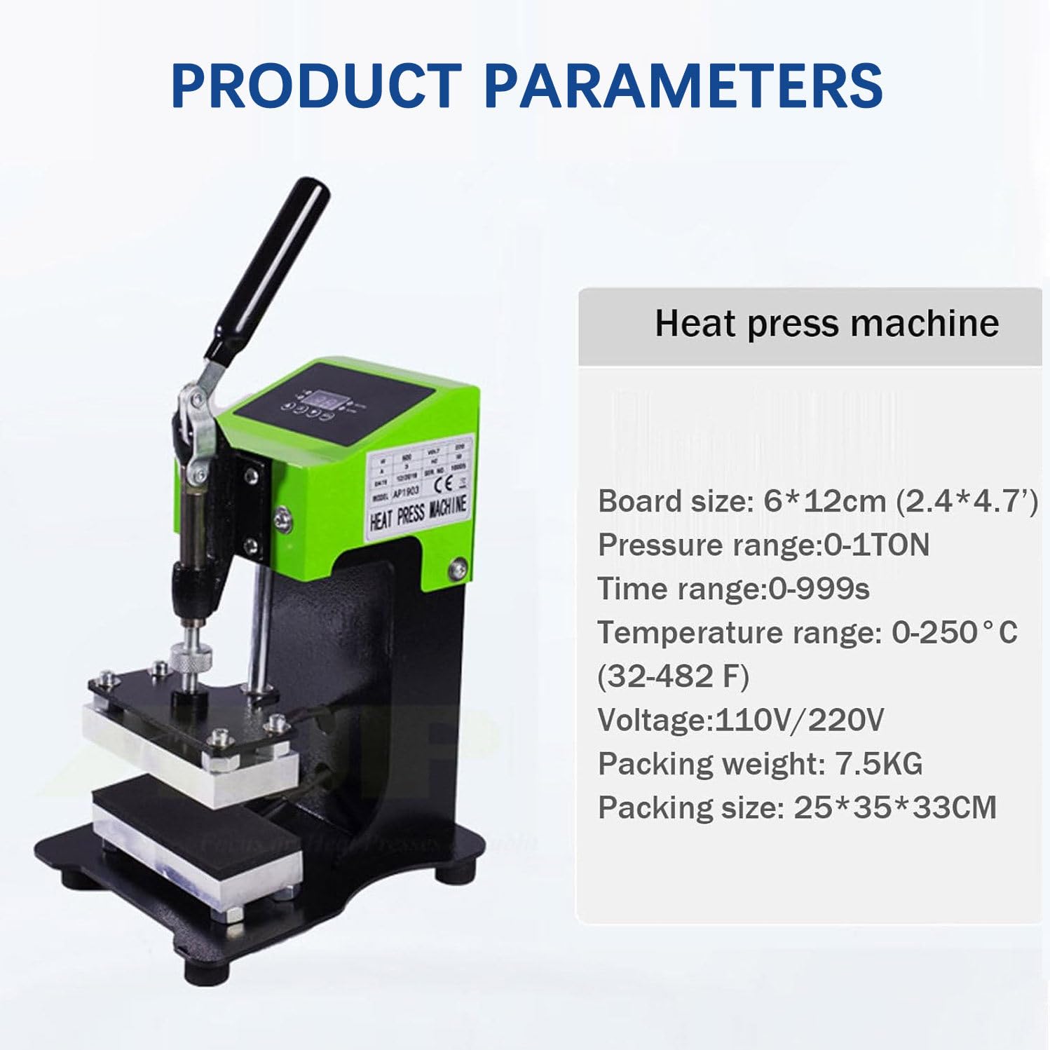 Mini máquina manual de transferencia por sublimación con forma de bolígrafo, 2,4" x 4,7", doble calentamiento, control digital LCD, doble voltaje 110V 220V.