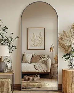 Full Length Mirror, 59"x18" Floor Mirror, Arch Floor Standing Mirror Freestanding Arch Full Body Mirrors with Stand for Bedroom, Hanging Mounted Mirrors for Living Room Cloakroom, Black
