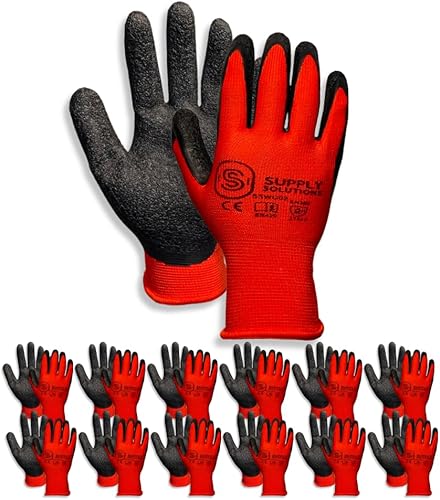 Supply Solutions Cubierta de poliéster calibre 13 con látex arrugado en la palma sumergida guantes de trabajo de seguridad para paisajismo, almacén,