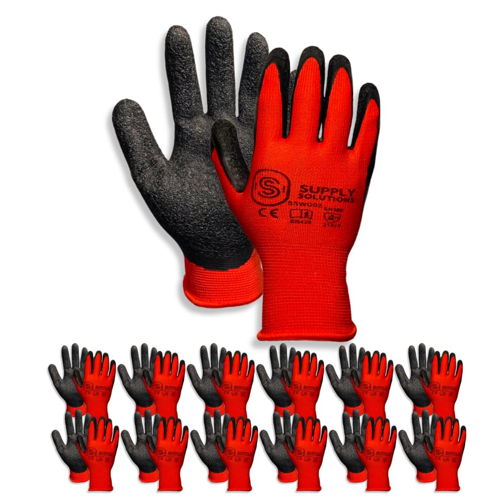 Supply Solutions Guantes de látex con revestimiento arrugado 12 pares (extra grande)