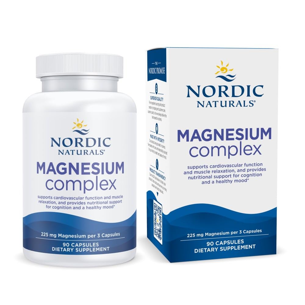 Nordic Naturals Magnesium Complex - 90 Capsules - 225 mg Magnesium - Brain & Heart Health, Mood, Energy, and Muscle Relaxation - Non-GMO, Vegan - 30 Servings