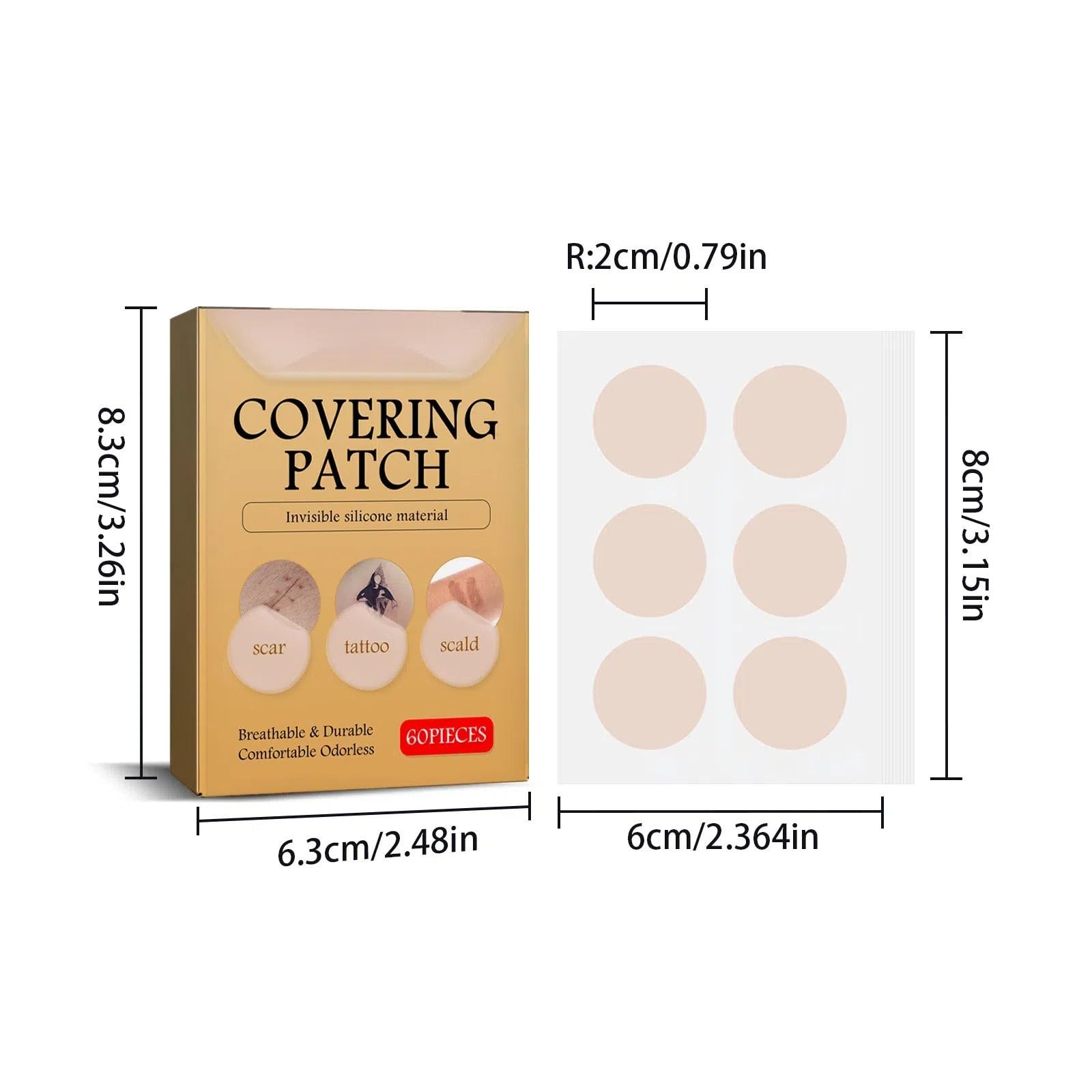 Cerotto di copertura per cicatrici cutanee, cerotto HzN803 (beige, 8 x 6 cm)