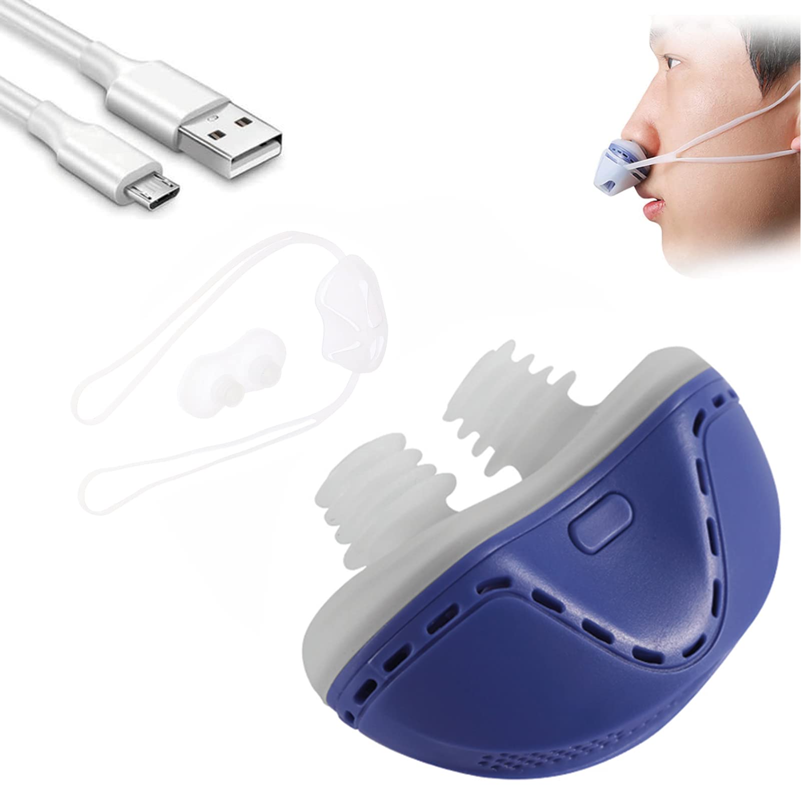 DFANCEElectric Anti Snoring Device,Mini CPAP Anti Snoring Electronic Device,Professional Anti Snoring Solution Nose Vents Plugs for Women Men Comfortable Sleeping,Blue