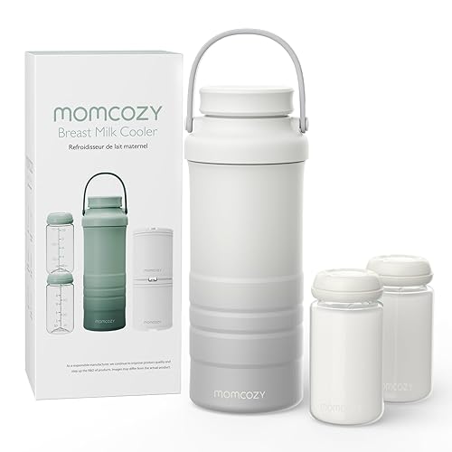 Momcozy 22oz Portable Breast Milk Cooler for Outdoor, Life Saver with 360Β° Total Cooling for 24 Hours, Larger Capacity Travel Breastmilk Chiller with 2pcs Baby Bottles for Breastmilk Storage, Cream - Cream