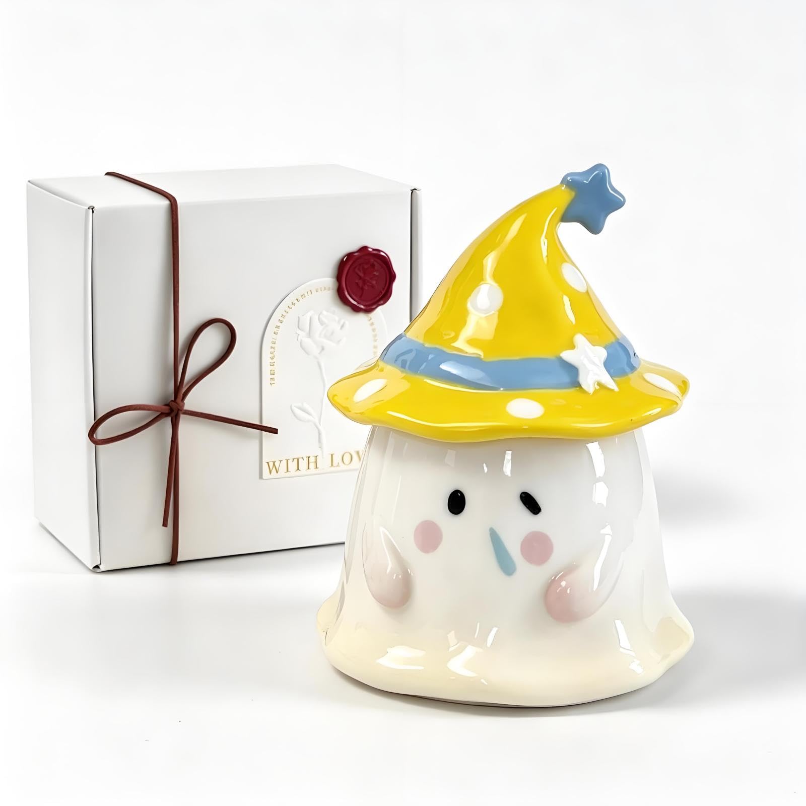 Candela profumata in ceramica con fantasma, candela di cera di soia naturale con stoppino in legno, candele decorative divertenti per la casa, regalo di lusso per le donne, 240 g, tempo di