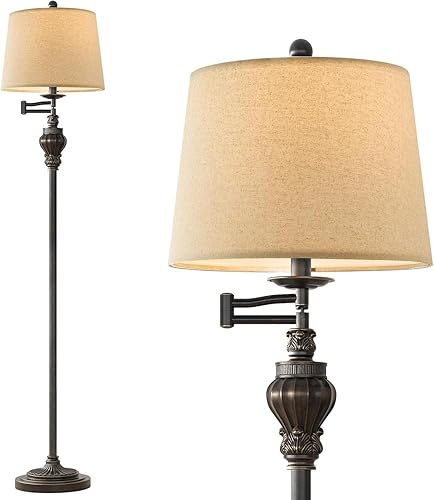 Lámpara de pie vintage de 61 pulgadas con brazo oscilante ajustable de 350, lámpara de pie para dormitorio, sala de estar, mesita de noche, mesita