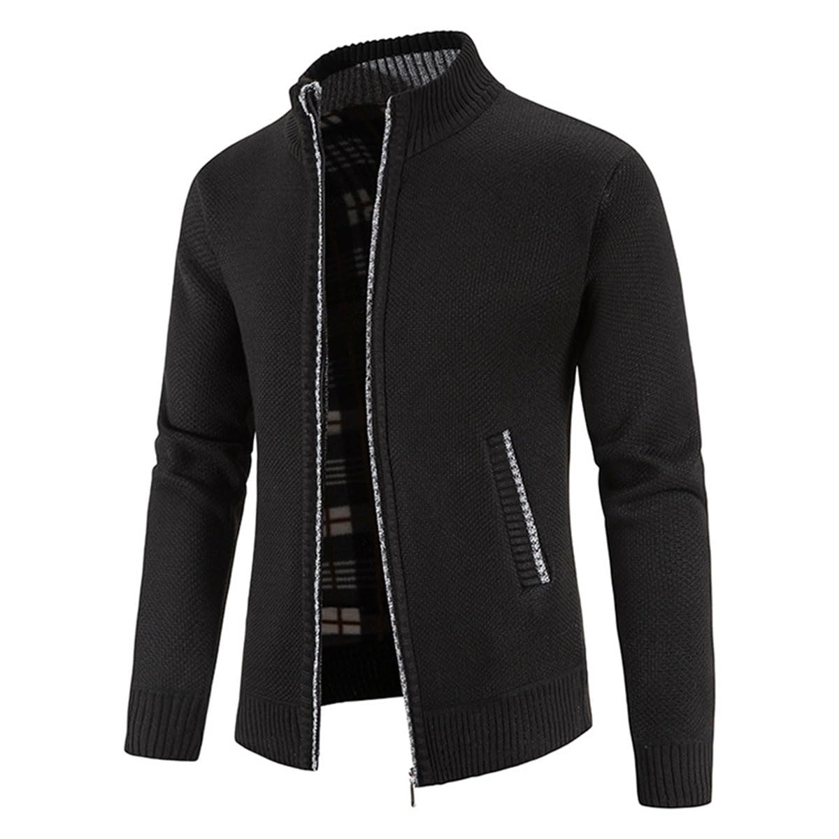 Cárdigan de Hombre con Cremallera, cárdigan cálido Informal con Cuello Alto, suéter Grueso, cárdigan de Abrigo de Invierno con Cremallera, Chaqueta de Invierno de Estilo Urbano (XXL,Schwarz)