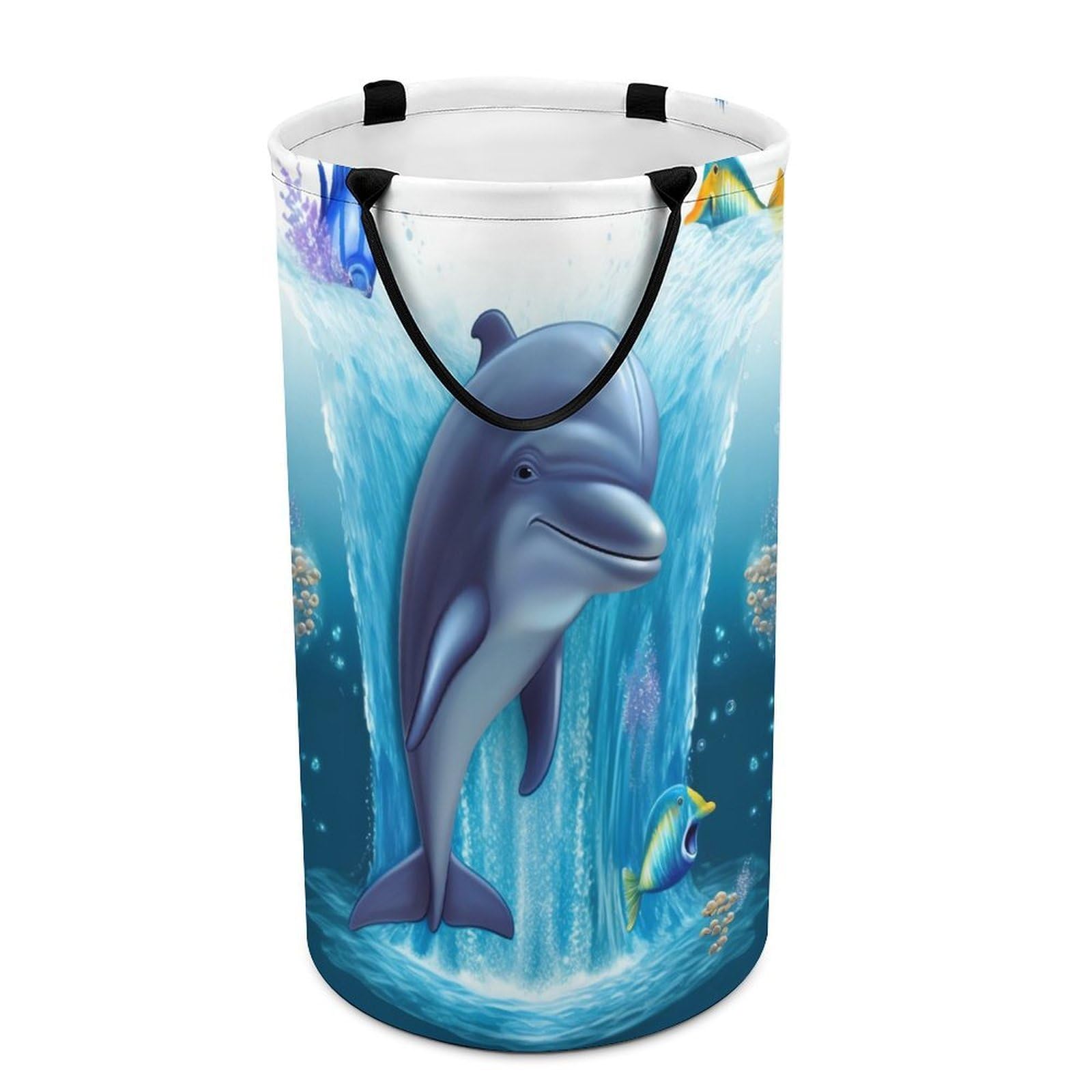 Dolphin Laundry Basket Freestanding Laundry Hamper with Handles Waterproof Dirty Clothes Hamper Collapsible Washing Bin Aesthetic Clothes Basket for Bathroom Bedroom Dorm