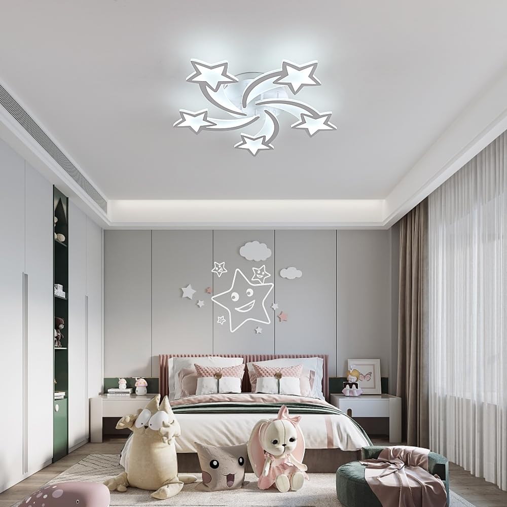 Goeco Plafoniera LED Soffitto, 60W 6700LM Lampadario Cameretta a Forma di Stella, Lampada da Soffitto per Soggiorno Camera da Letto Camera dei Bambini, 6500K Luce Bianca Fredda