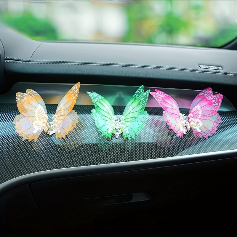3 Pcs Butterfly Car Decorations - 3D Dynamic Butterflies are Suitable for Car Interior Decoration Fits Most Car