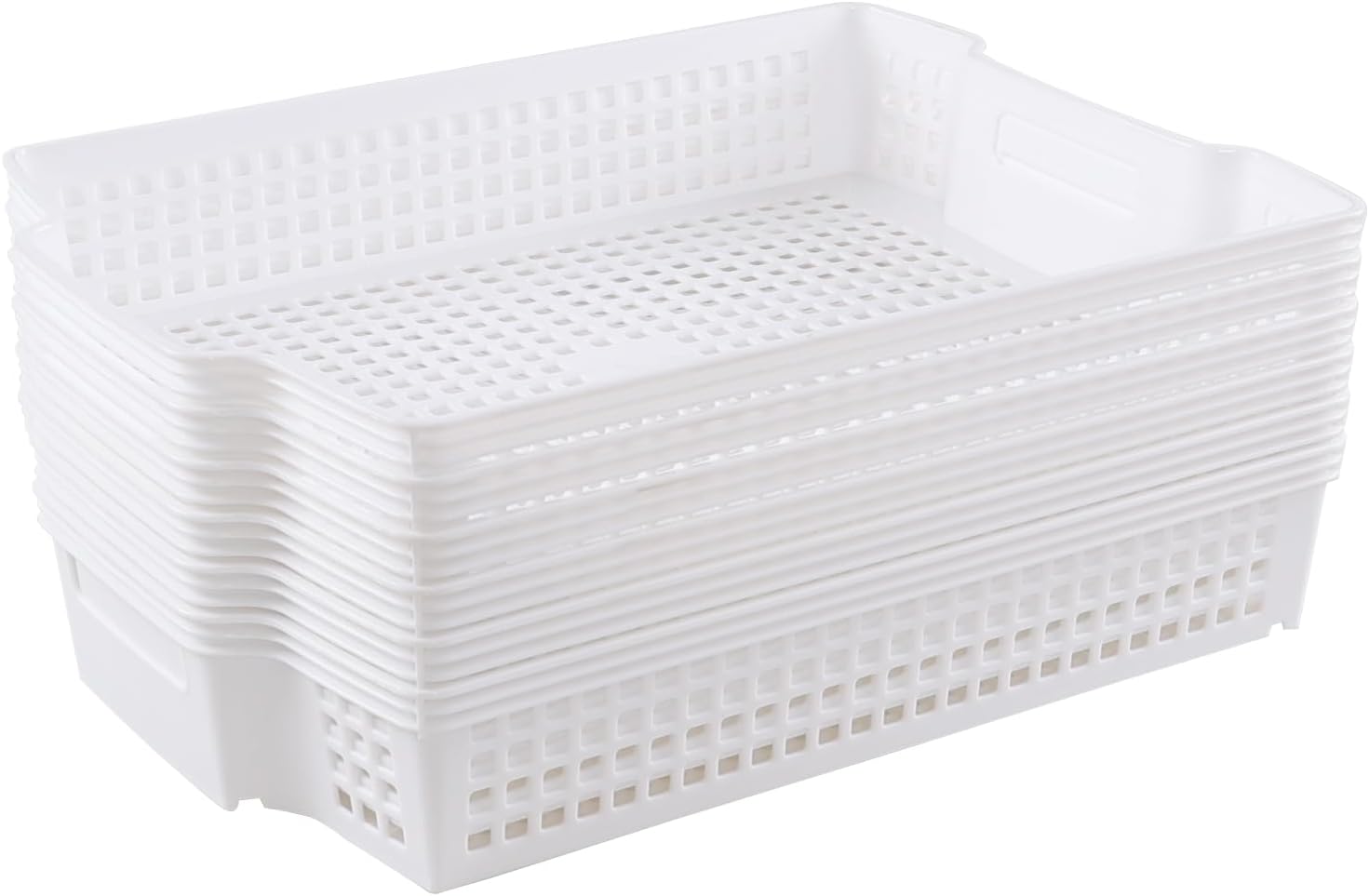 6-Pack Stacking Plastic Paper Basket Trays, Stackable Paper Baskets for Classroom, White