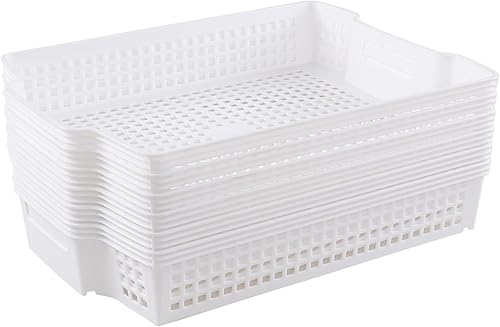 Paquete de 6 bandejas apilables de papel de plástico, cestas de papel apilables para aula, color blanco