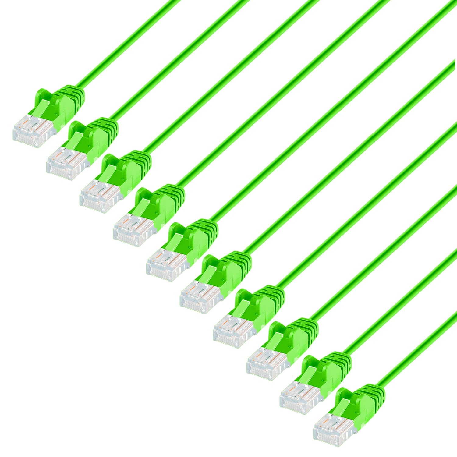 Intellinet Slim Cat6 Ethernet Network Patch Cables – 10-Pack - 10Gbps & 250MHz, Snagless Boot, 30AWG Pure Bare Copper Wire, Gold-Plated Contacts, Lifetime Mfg Warranty - 10ft, 10 Pack, Lime Green