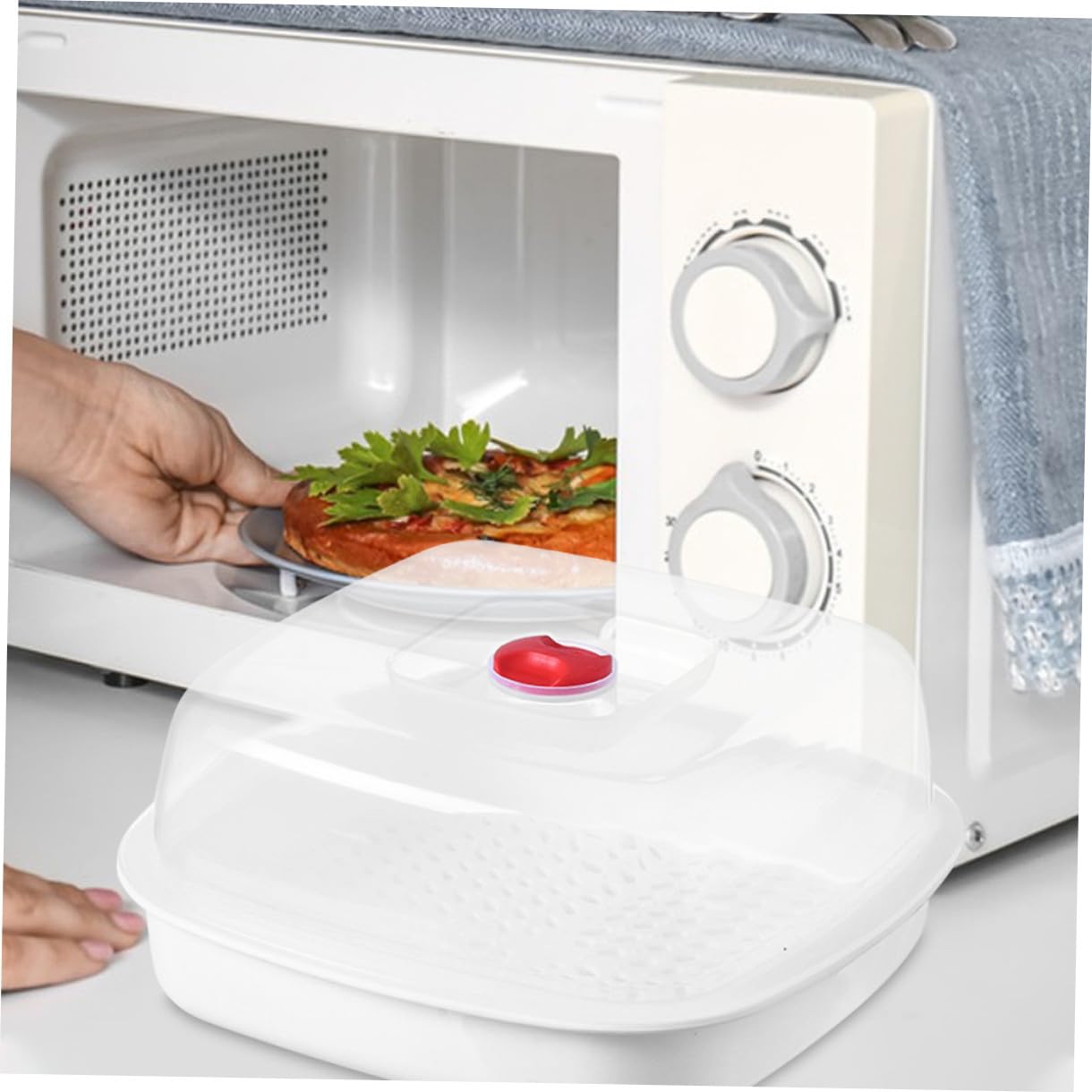 Generico Vaporiera Microonde Professionale in Plastico Manico, Contenitore per Alimenti al Vapore per Cucina e Cottura di Pesce e Ravioli