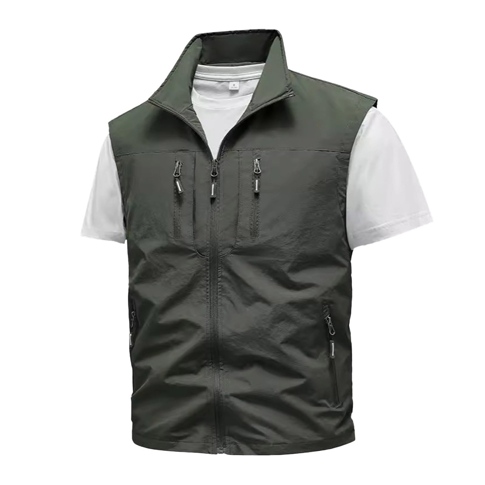 Chaleco ligero Softshell para hombre con cuello alto y cierre de cremallera, chaqueta sin mangas para exteriores, para primavera, chaleco transpirable para caminar, golf, viajes urbanos