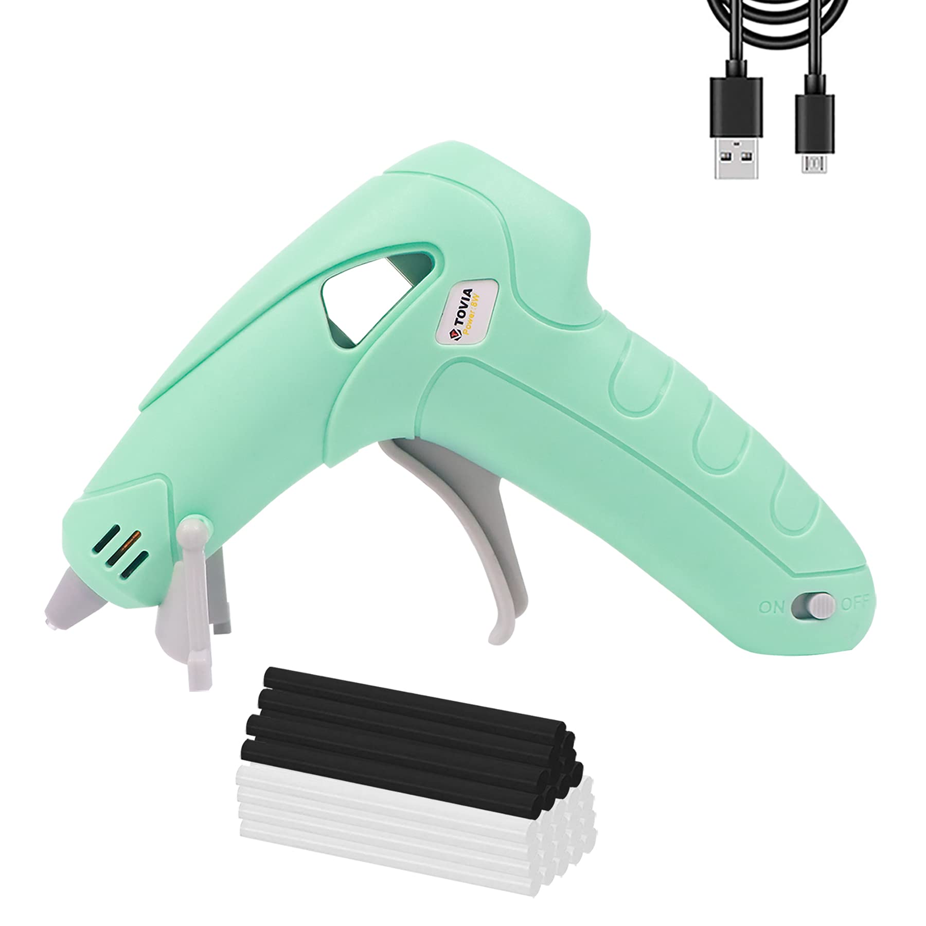 T TOVIA Cordless Fast Preheating Hot Glue Gun kit with 30 Glue Sticks, Cordless Mini Rechargeable Hot Melt Glue Gun for School DIY Crafts, Home Decoration, Daily Repairs for Kids Adults(Green)
