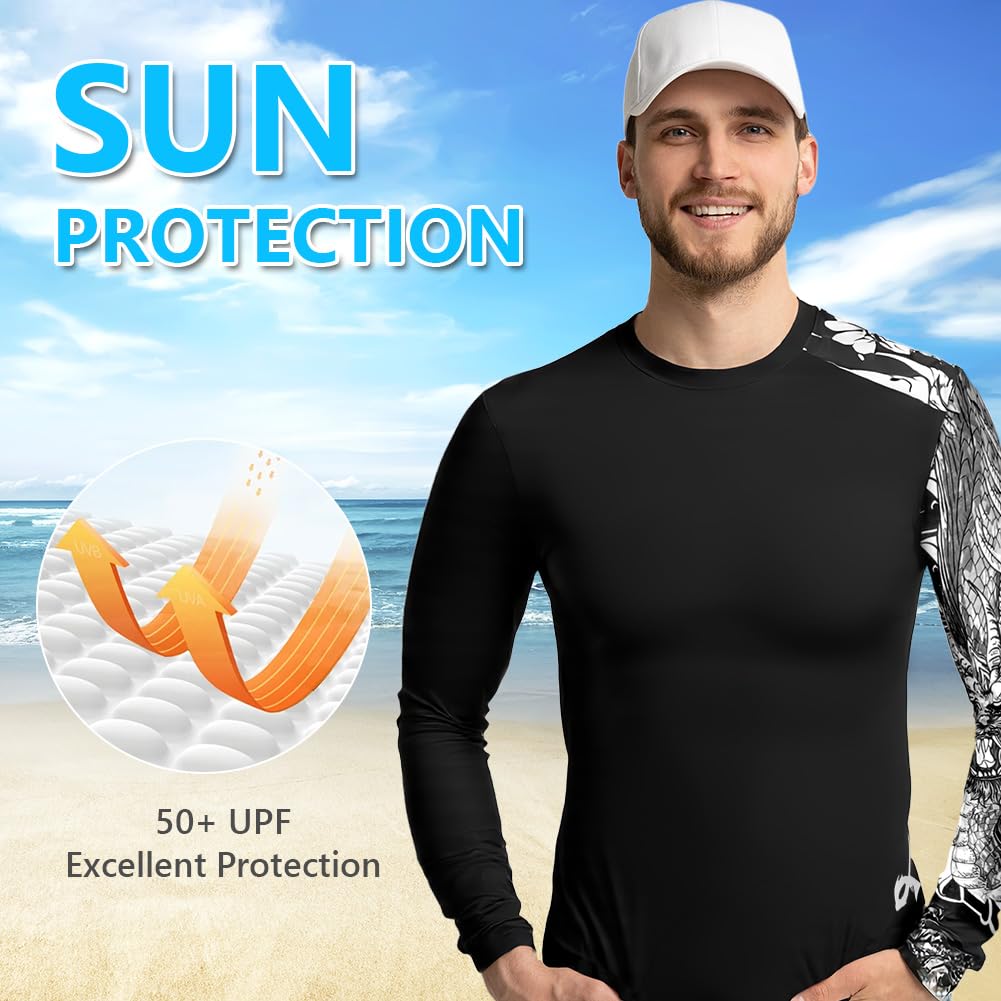 Camiseta Proteccion Solar Hombre Manga Larga UPF 50+ Anti UV Secado Rápido para Surf Natacion Running